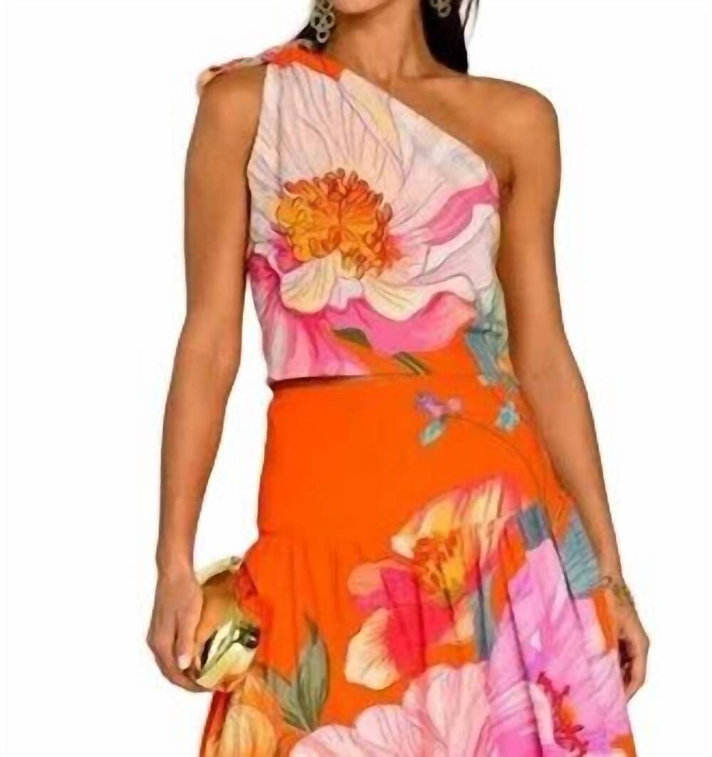 NEW ELIZABETH JAMES THE LABEL zara one shoulder top in sunset blooms